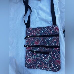 Floral Crossbody Bag with Multiple Zippers
